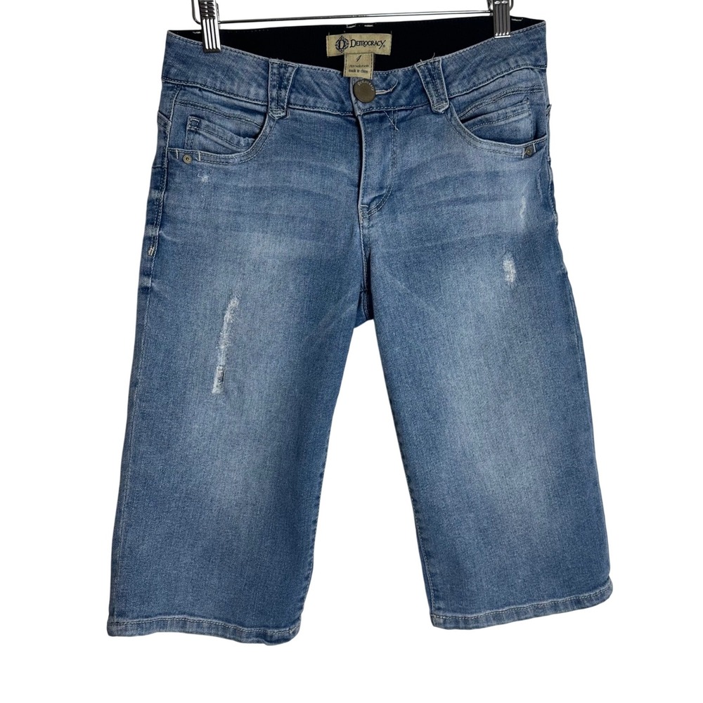 Democracy Ab solution Denim Bermuda Shorts Medium Wash Distressed Womens 4